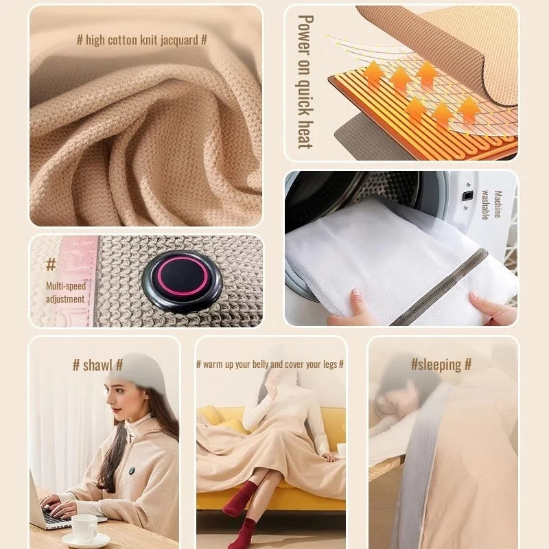 Electric Blanket Heated Shawl USB Warming Blanket Portable Washable Graphene Heating Blanket for Winter