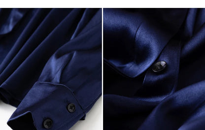 Tajiyane Women's 93% Mulberry Silk 7% Spandex 19 momme satin Silk Buttons long sleeve shirt Top Blouse office work chemise femme