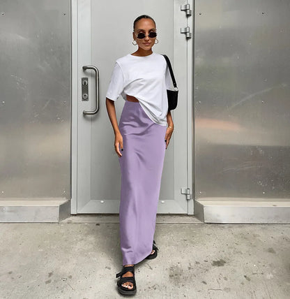 Elegant Satin Black Trumpet Skirts Fashion Slim High Waist Skirts Women Female  Solid Office Long Skirt Spring Summer