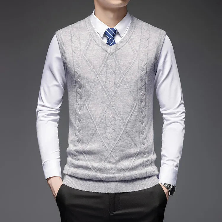 2025 New Trend Men's Business Casual Pullover Wear Warm Sleeveless Wool Knitted Sweater Vest Tops