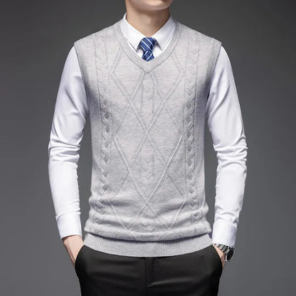 2025 New Trend Men's Business Casual Pullover Wear Warm Sleeveless Wool Knitted Sweater Vest Tops