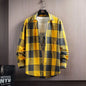 2025 Spring and Autumn Men's Lapel Loose Plaid Button Printed Pocket Casual Fashion Elegant Commuting Long sleeved Shirt