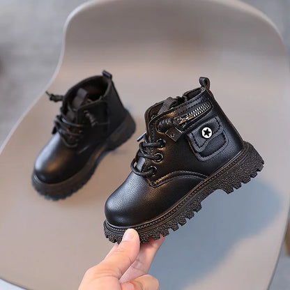 Spring Autumn Children Ankle Boots Classic Simple Black Boots for Girl Fashion Causal Kids Boots for Boys Leather Versatile Soft
