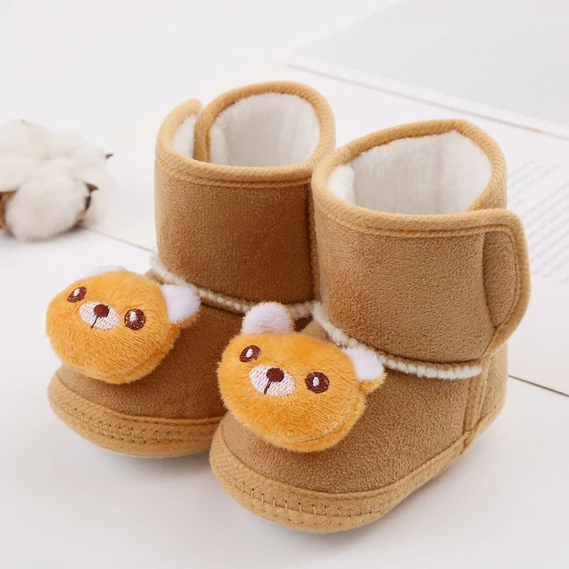 Baby Winter Snow Boots Cute Bear Warm Fluff Balls Indoor Soft Sole Infant Newborn Toddler Baby Shoes 0-18M