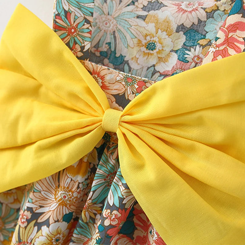 2Piece Sets Summer Toddler Girl Clothes Korean Fashion Flowers Cute Bow Sleeveless Princess Baby Dresses+ Sunhat Kids Dress BC136