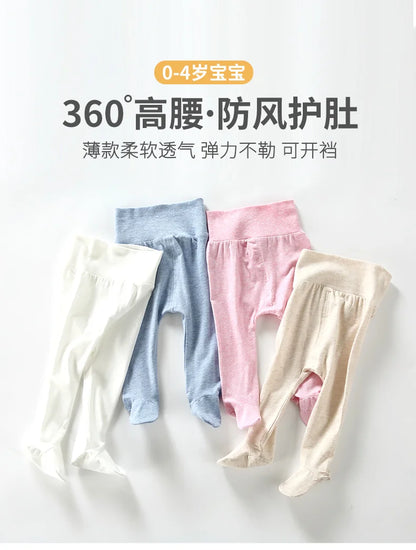 Summer Spring Newborn Baby Boys Girls Cotton High Waist Footed Pants Censual Leggings with Feet  Pajama Trouser Panty hose 0-12m
