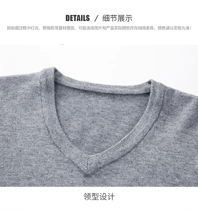 Men's Sweater Fashion Solid Color Warm Sweater Business Casual Heart Neckline Sweater Pullover Men