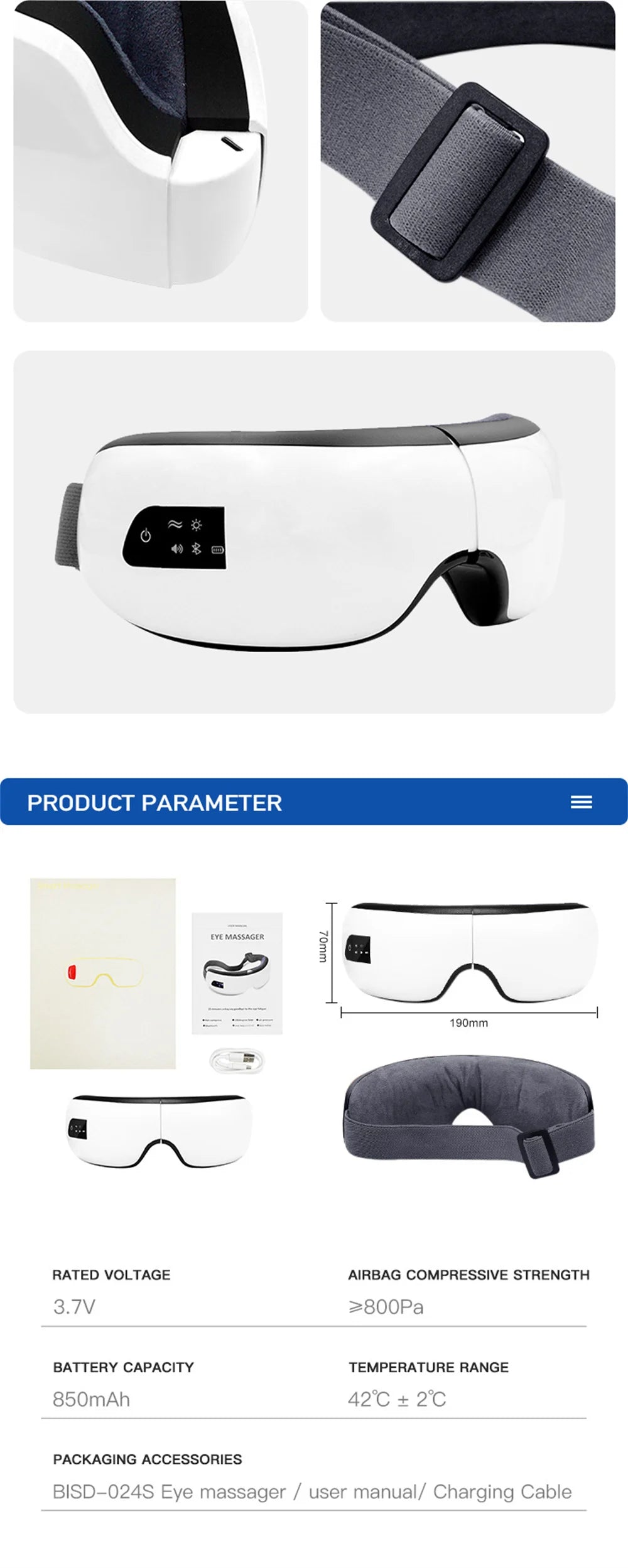 ‌Smart Eye Massager with Bluetooth Music, Air Pressure & Heat Therapy to Relieve Fatigue & Pain, Relax Body & Mind