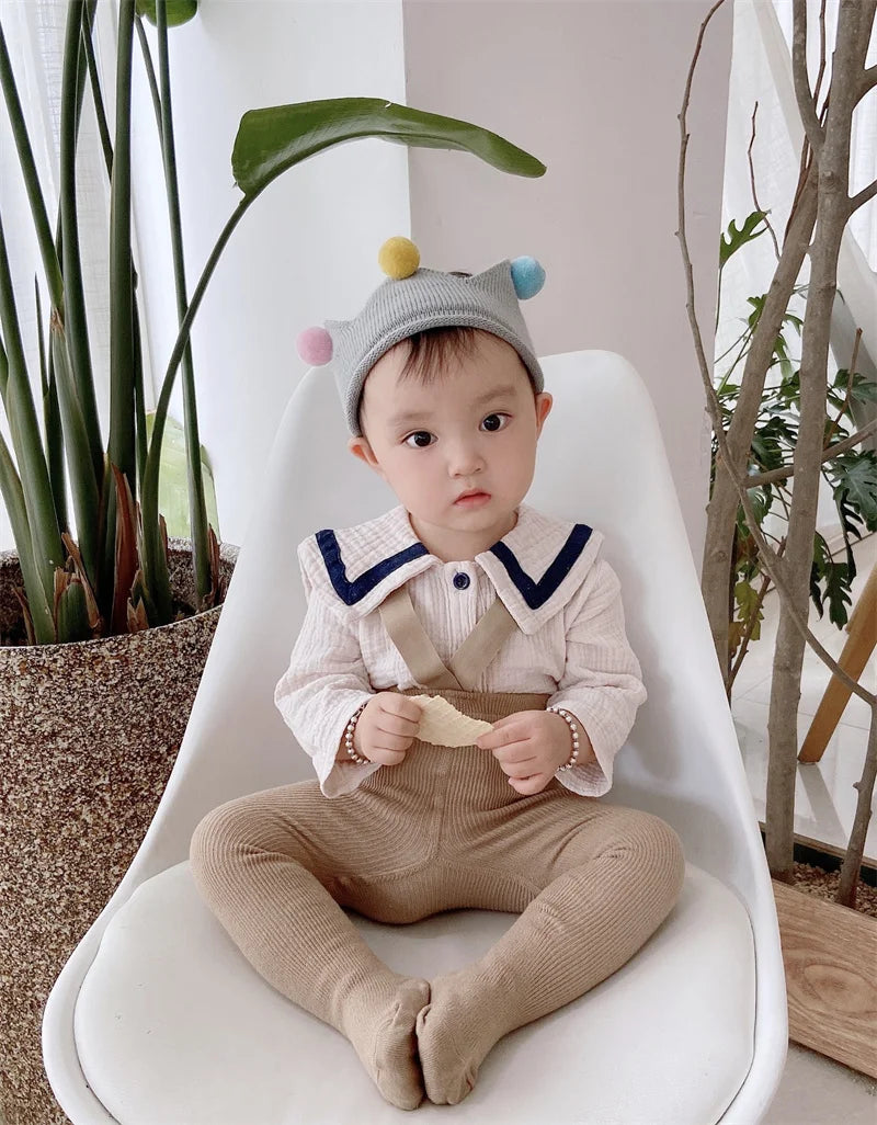 Baby Cute Knitted Tights Boys Girls Pantyhose Casual Suspender Tights Infant Toddler Autumn Spring Leggings Solid Color Clothing