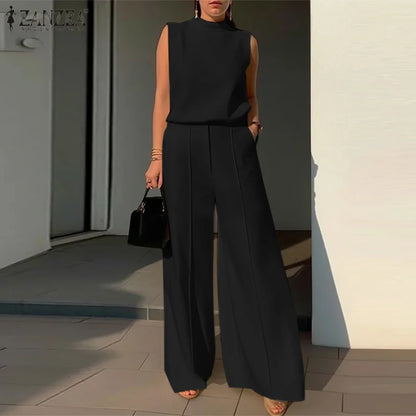 Elegant Chic Women 2-Pieces Sets ZANZEA Woman 2025 Trouser Suits Fashion 2pcs Outfits Tank Top and Wide Leg Pant Suits Oversize