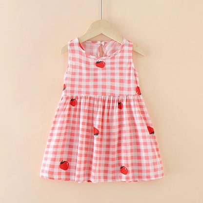 Baby Girls Clothes Summer Dress Flying Sleeve Newborn Infant Dresses Plaid Sleeveless Cotton Newborn Princess Dress Baby Girl