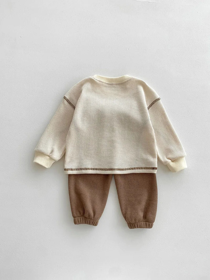 MILANCEL Spring Designer Kids Baby Clothes Casual Boys Suit Cool Infant Blouse And Pants2 PCs Waffle Clothing Set Outfits