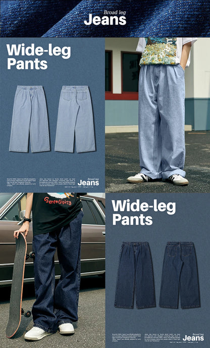 INFLATION Brown Retro Washed Denim Pants Unisex Classic Straight Leg Jeans Male Trouser Plus Size