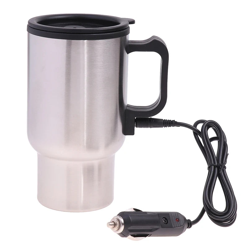 12V 450ml Steel Vehicle Heating Cup Electric Heating Car Kettle Coffee Heated Mug USB Heating Car Coffee Mug Thermos Cup