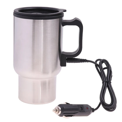 12V 450ml Steel Vehicle Heating Cup Electric Heating Car Kettle Coffee Heated Mug USB Heating Car Coffee Mug Thermos Cup