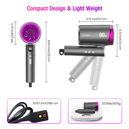 SEJOY Ionic Hair Dryers LED Display Anion Technology Portable Lightweight Blow Dryer Airflow Salon