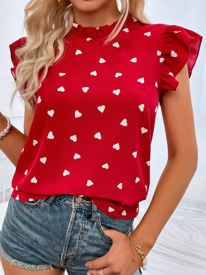 Fashion Chiffon Print Women's Shirt Casual Ruffle Short Sleeve Top Pink Chic Woman Blouse And Shirts Elegant Blouses Summer 2025