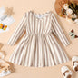 Pat Pat Newborn Dresses Baby Girl Clothes New Born Babies Kids Birthday Party Dress Ribbed Striped Long-sleeve Overalls Children
