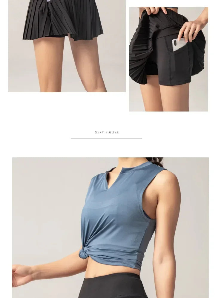 Women Tennis Skirt High Waisted Pleated Running Yoga Skirt Tennis Shorts Breathable Pleated Volleyball Shorts Hiking Shorts