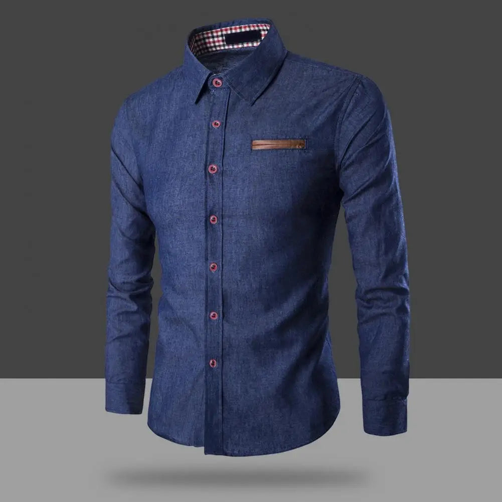 Men's Denim Shirts 2025 Long Sleeve Men Dress Shirt Fashion Slim Fit Style Navy Blue Jeans Male Shirt Long sleeve Shirt For Men