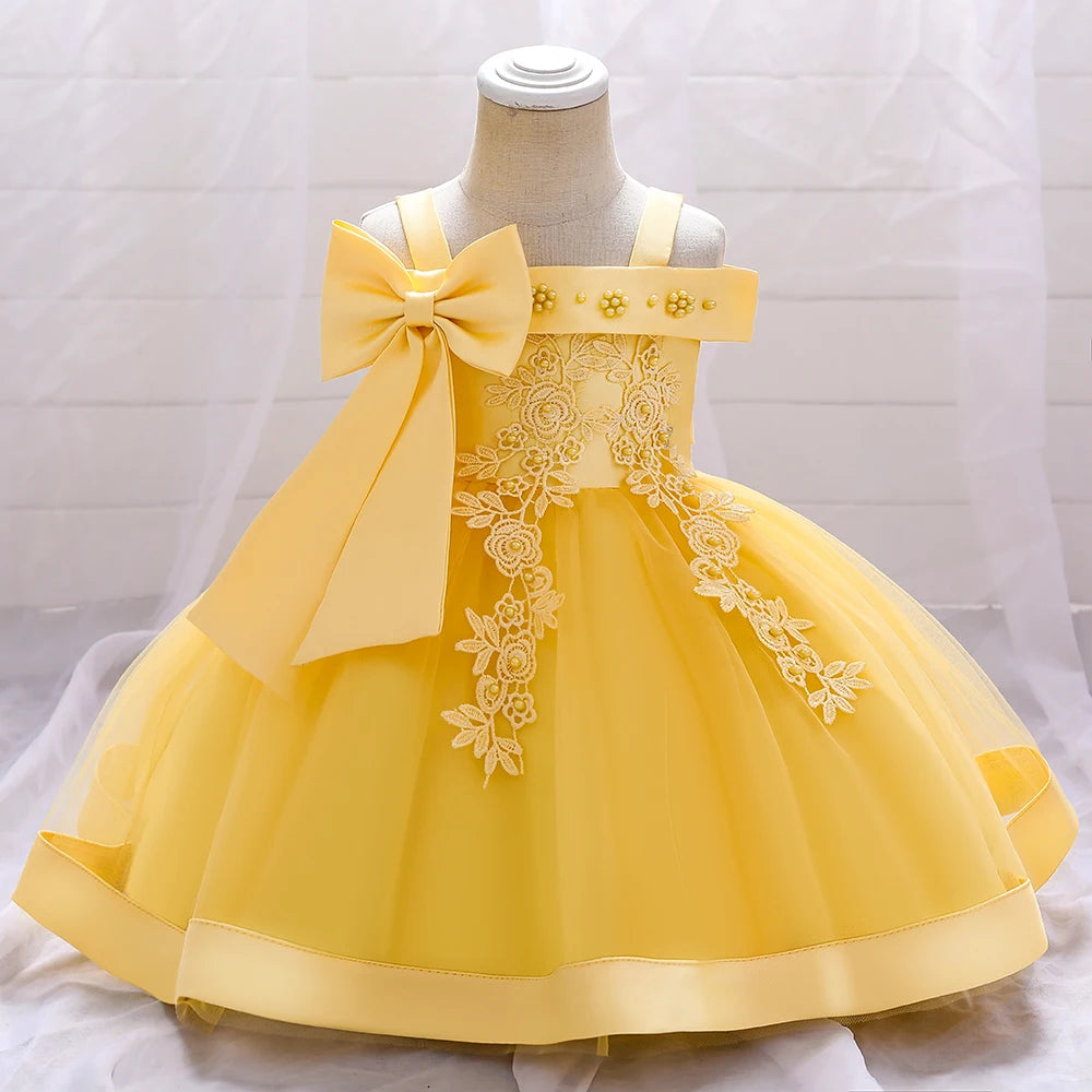 Baby Girls Christmas Dress Newborn Baptism Princess Party Dresses Lace Sleeve Toddler Girl Clothes 1 Years Birthday Wedding Gown