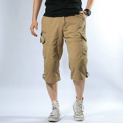 Long Length Cargo Shorts Men Summer Multi-Pocket Casual Cotton Elastic Capri Pants Men Military Tactical Short Hot Breeches 5XL
