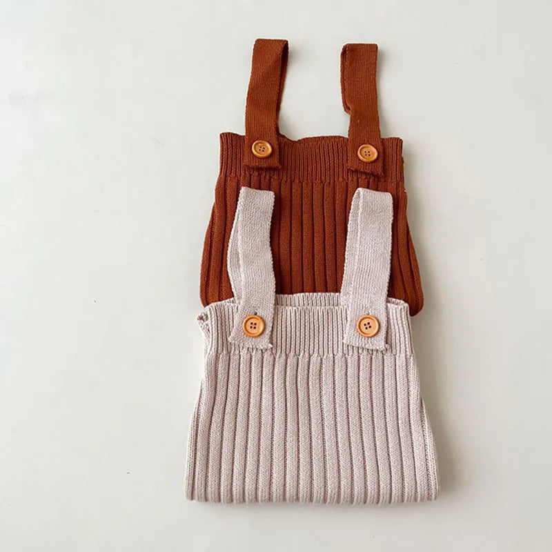 MILANCEL Baby Overalls Kids Knitted Solid Pants Versatile High Waist Pants