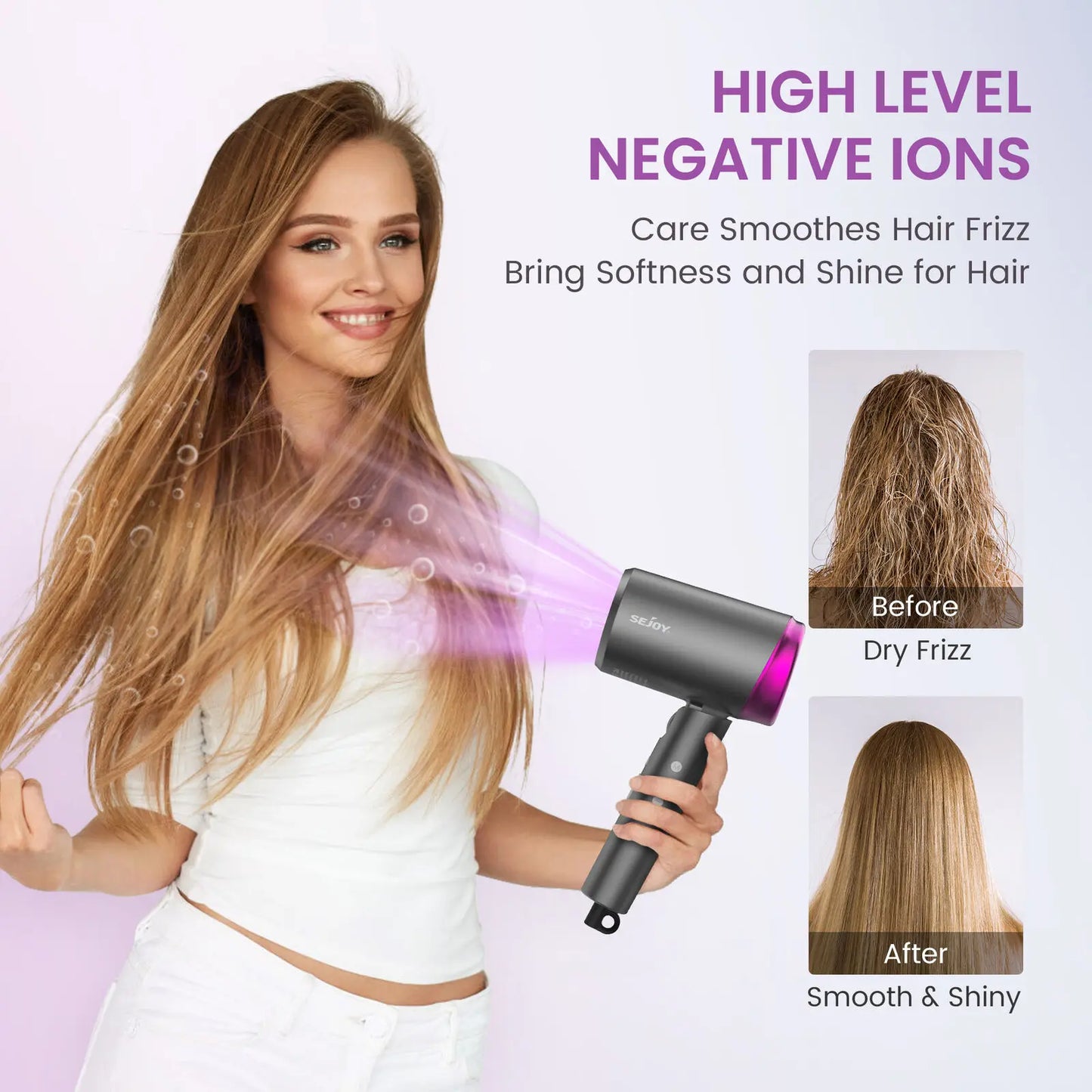 SEJOY Ionic Hair Dryers LED Display Anion Technology Portable Lightweight Blow Dryer Airflow Salon