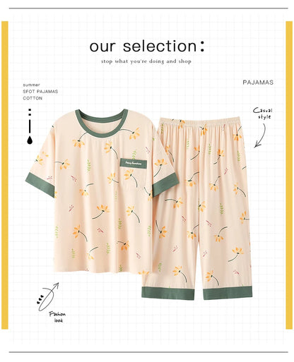 SUKAE M-5XL Cool Modal Woman's Pajamas Summer Plus Size Calf-length Pijamas Casual Knee-length Home suits Women's Capris Sleepwear