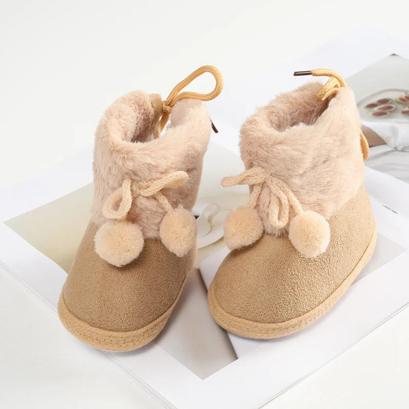 Winter Plus Velvet Snow Booties For Baby Warm Boots Shoes baby Girl Shoes Pompom Soft Sole Indoor Walking Shoe
