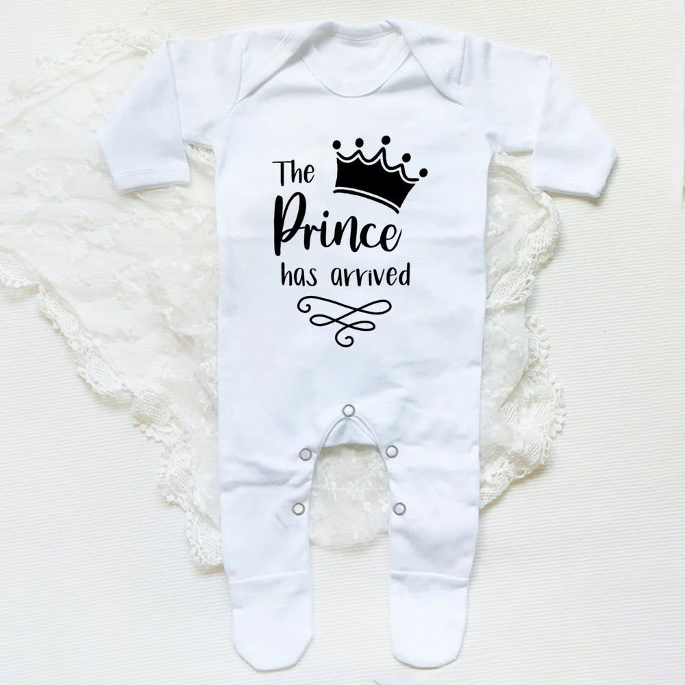 The Prince Has Arrived Print Baby Baby grow Sleepsuit Vest Bodysuit Newborn Boys Coming Home Hospital Clothes Infant Shower Gift