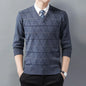 Men's Sweater Fashion Solid Color Warm Sweater Business Casual Heart Neckline Sweater Pullover Men