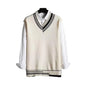 Men Asymmetrical Pattern Sweater Couple Matching Sweaters Color block V Neck Men's Vest Sweater Preppy Business Style for Mid