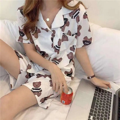 New Women Sleepwear Cartoon Pajamas Female Short  Pants Short Sleeved Summer Spring Loungewear Fashion Home Clothing Home wear