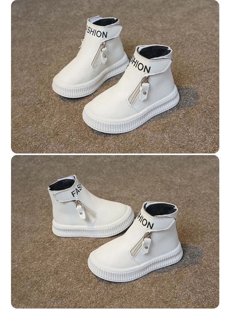 Kids Leather Boots Children Short Sport Boots Side Zipper Round-toe Classic Solid Color Non-slip Boys Girls Fashion Boots 2025