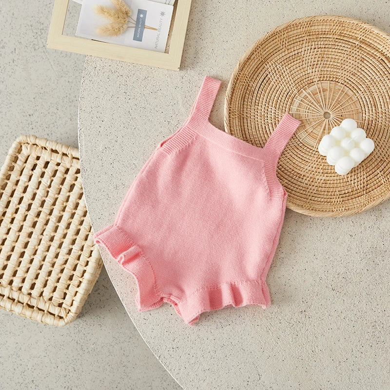 Suefunskry Baby Girl Overalls, Sleeveless Bows Pattern Knit Romper Bodysuit Spring Fall Clothes for Casual Daily