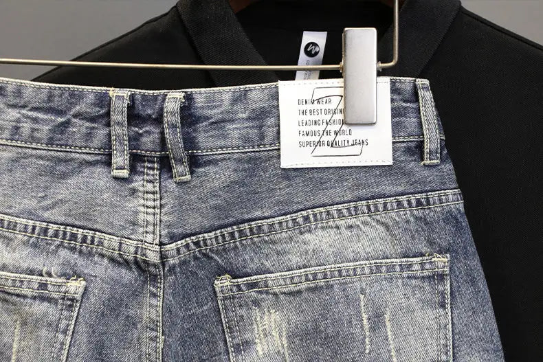 Korean Luxury Clothing Men's Summer Denim Knee Length Shorts 2025 Fashion Designer Ripped Hole Cowboy Korean Slim Short Pants