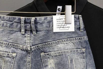 Korean Luxury Clothing Men's Summer Denim Knee Length Shorts 2025 Fashion Designer Ripped Hole Cowboy Korean Slim Short Pants