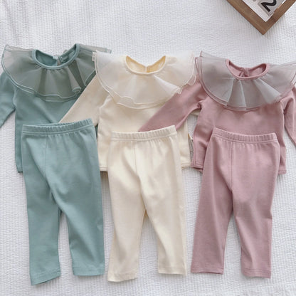 2025 Spring New Baby Long Sleeve Home Clothes Set Infant Girl Lapel Tops + Leggings 2pcs Suit Toddler Cotton Casual Outfits