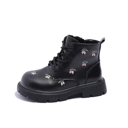 Girl's Ankle Boot Sweet Fashion Embroider Children Spring Autumn Leather Boots Causal Versatile Kid Princess Shorts Single Boots