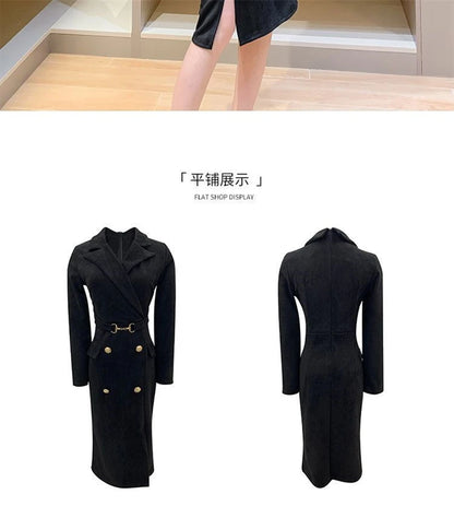 Office Lady Sexy Slim Blazer Dress Women Spring Korean Notched Collar Split Evening Party Dresses Elegant Midi Vestido De Fiest