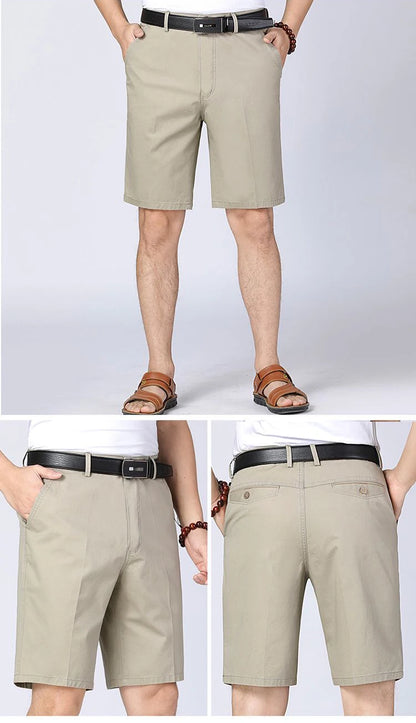 Classic Mens Cotton Shorts Men Stretch Casual Shorts Bermuda Knee Shorts Golf Sports Summer Cool Breathable Shorts Khaki Beige