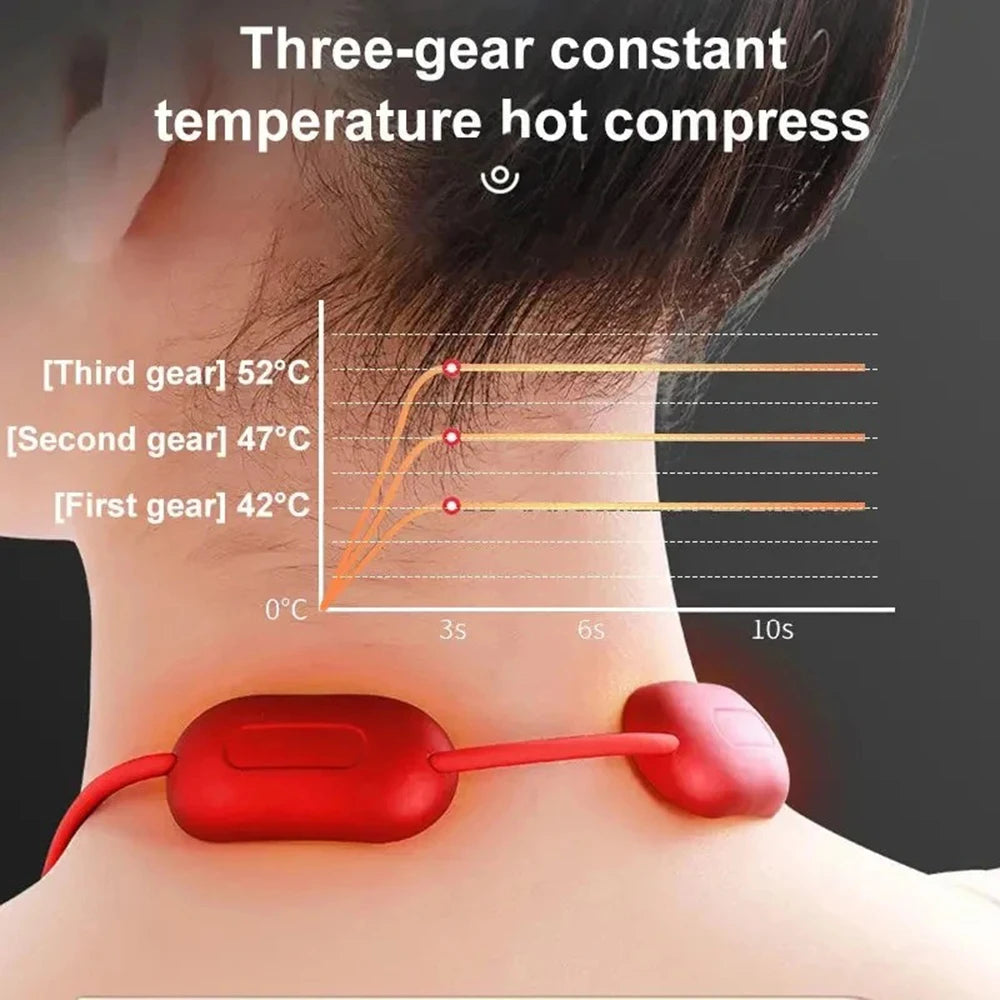Smart TENS+EMS Electric Neck Massager with Micro-Current Portable Hot Compress for Cervical Spine Shoulder And Neck Pain Relief