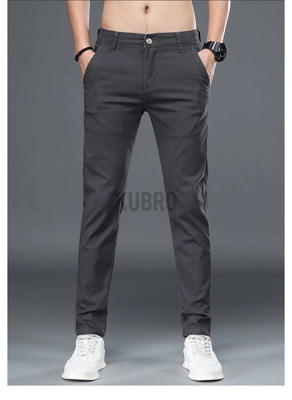 KUBRO Korean Style Cotton Soft Elastic Slim Straight Trousers Summer Thin Office Fashion Versatile Men's Business Casual Pants