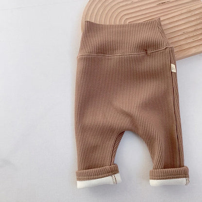 MILANCEL Baby Leggings Toddler High Waist Fleece Thermal Trousers Infant Solid Color Pants