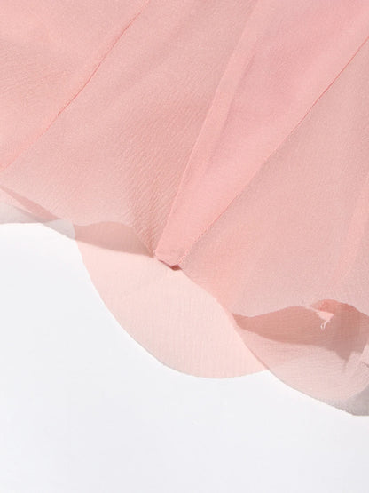 TWOTWINSTYLE Pink Patchwork Ruffle Dress For Women Round Neck Flare Sleeve High Wait Slim Elegant Midi 107CM Dress Female 2025