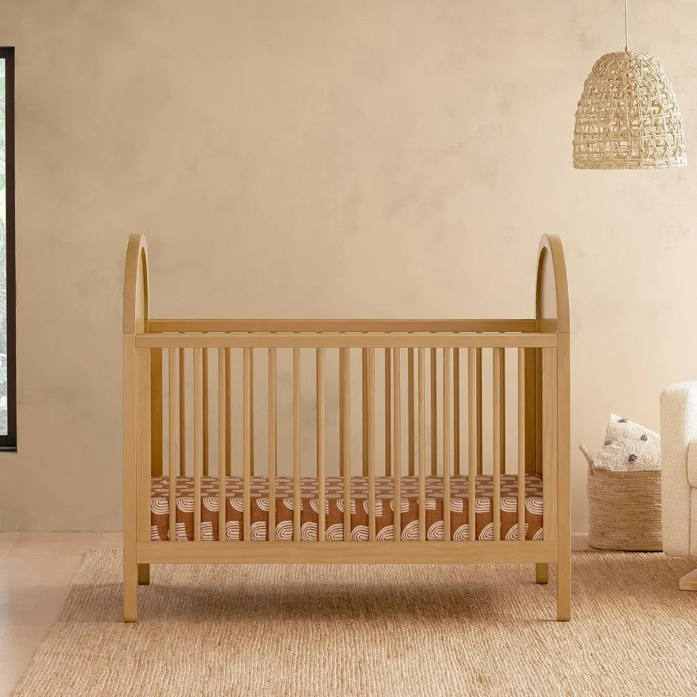 Bondi Cane 3-in-1 Convertible Crib with Toddler Bed Conversion Kit in Honey with Natural Cane, Greengard Gold Certified