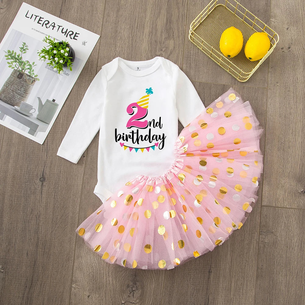 Baby Girl's 1st Birthday Outfit Birthday Girls Dress Set Newborn Infant Baby Girls 1st Birthday Dress Birthday Party Costume
