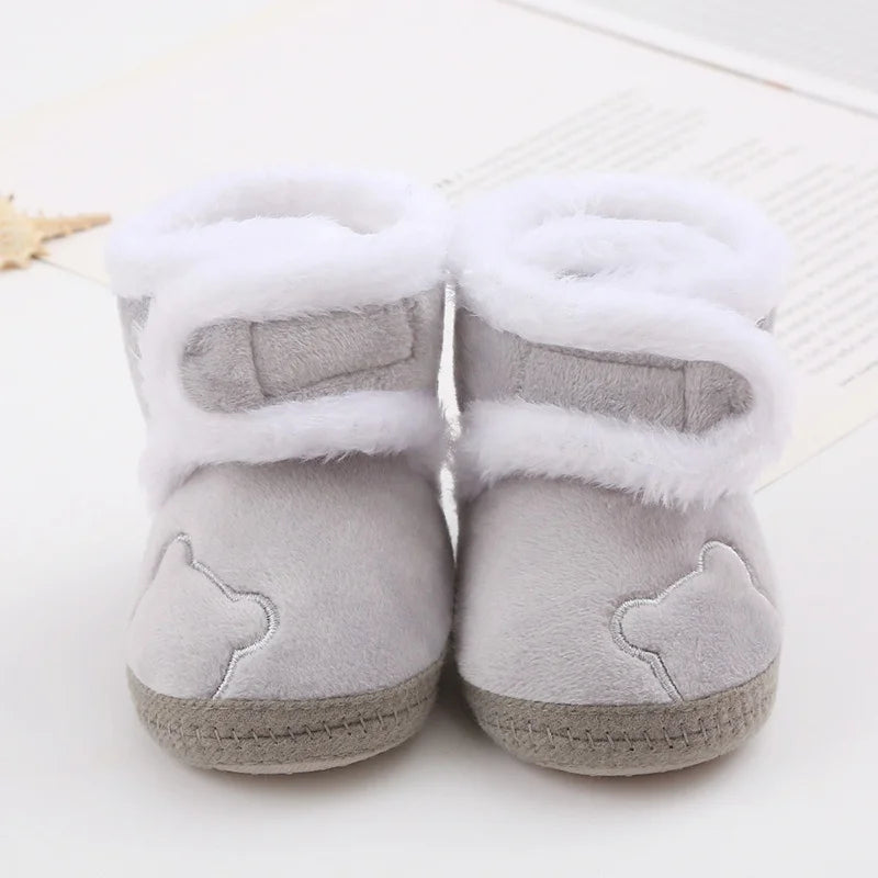 Baby Winter Snow Boots Cute Bear Warm Fluff Balls Indoor Soft Sole Infant Newborn Toddler Baby Shoes 0-18M