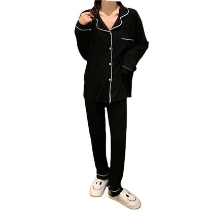 Korean Style Cute Pajama Woman Winter Autumn Sleepwear Lady Long Sleeve Tops Pants 2Piece Pajamas Solid Lingerie's Sets Nightwear